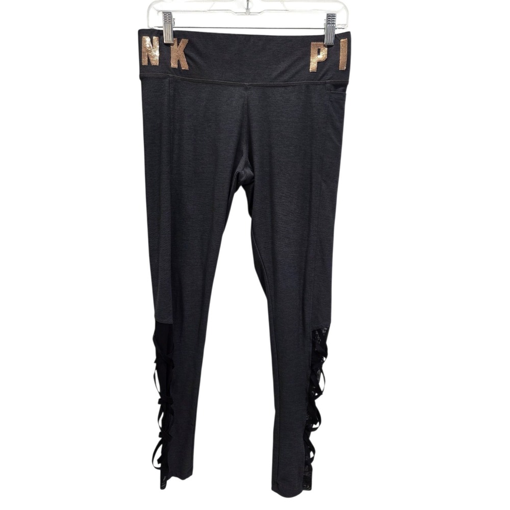 PINK Victoria's Secret Rose Gold Sequin & Mesh Lattice Leggings